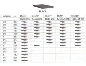 espesores y medidas de placas de nylamid